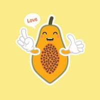 personagens de mamão estilo cartoon fofos e kawaii para comida saudável, vegan e design de culinária. mamão de frutas tópicas, vitaminas e nutrição, ingrediente de bebida de alimentos e sucos saudáveis vetor