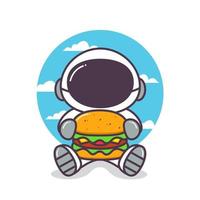 astronauta fofo com hambúrguer grande vetor