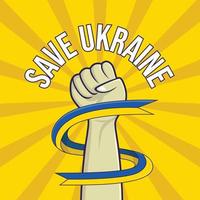 salve o cartaz da ucrânia com modelo de mão e bandeira vetor