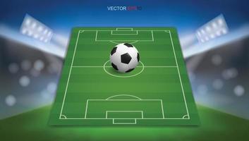 campo de futebol ou fundo de campo de futebol com bola de futebol. quadra de grama verde para criar jogo de futebol. vetor. vetor