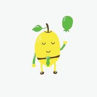 personagem de limão fofo engraçado com balão, cores amarelo verde branco marrom vetor