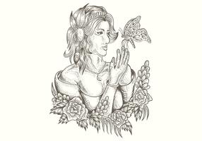mulher e borboleta handdrawn ilustração vetorial vetor