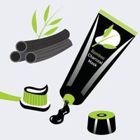 escova de pasta de dente de carvão e bambu. pacote de pasta de clareamento vetor