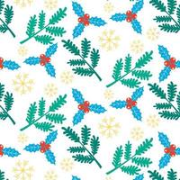padrão de ano novo de natal de ramos de coníferas de flocos de neve holly holly. fundo festivo vetor