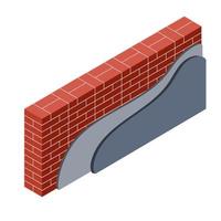 parede de tijolo vermelho com camadas de gesso vetor