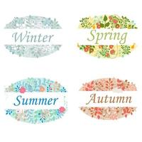 conjunto de quatro estações do ano, quadros florais ovais com texto inverno, primavera, verão, outono em desenho vetorial. cores das estações. isolado no fundo branco, ilustração gráfica editável. vetor