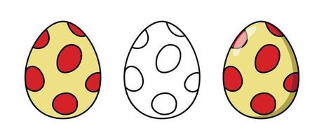 ovos de vetor de arte de linha com pontos coloridos. variações planas, de arte de linha e de ovo de desenho animado