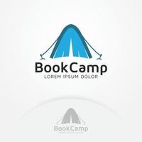 design de logotipo de acampamento de livros vetor