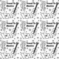 viajar para o méxico doodle design de vetor padrão sem emenda