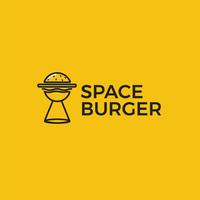 Logotipo do OVNI do hamburguer do espaço. Logotipo para restaurante ou café ou fast food. vetor