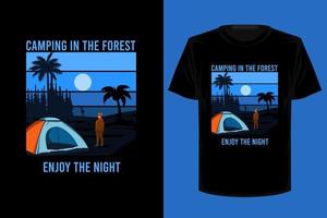 acampar na floresta aproveite o design de camiseta vintage retrô à noite vetor