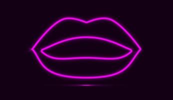 lábios de néon roxos isolados em fundo escuro. ilustração vetorial vetor