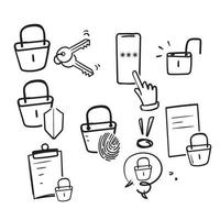 conjunto simples de doodle desenhado à mão de vetores relacionados a bloqueios