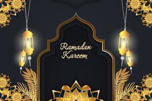 fundo ramadan kareem islâmico com luxo de ouro preto de flores e folhas