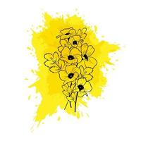 contorno de flores de briar na mancha de aquarela amarela vetor