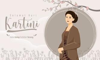 selamat hari kartini significa feliz dia de kartini. kartini é uma heroína indonésia. habis gelap terbitlah terang significa que depois da escuridão vem a luz. ilustração vetorial. vetor