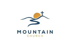 logotipo da igreja projeta montanha com sol vetor
