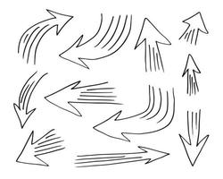 elementos de design doodle. setas desenhadas à mão isoladas no fundo branco. ilustração vetorial. vetor