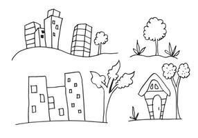 doodles de edifícios em ilustração background.vector branco. vetor