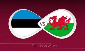Estônia vs País de Gales na competição de futebol, grupo e. contra o ícone no fundo do futebol. vetor