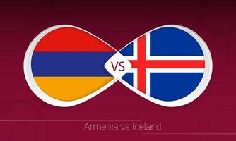 armênia x islândia na competição de futebol, grupo j. contra o ícone no fundo do futebol. vetor