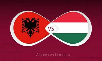 Albânia vs Hungria em competição de futebol, grupo i. contra o ícone no fundo do futebol. vetor