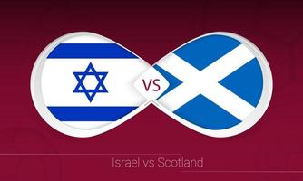 israel vs escócia na competição de futebol, grupo f. contra o ícone no fundo do futebol. vetor