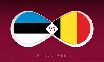 estônia vs bélgica na competição de futebol, grupo e. contra o ícone no fundo do futebol. vetor