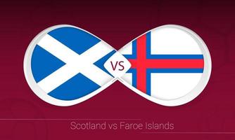 Escócia vs Ilhas Faroé na competição de futebol, grupo f. contra o ícone no fundo do futebol. vetor