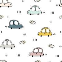 fundo de desenho animado de veículo padrão sem costura bebê com carros e árvores usadas para impressão, decoração, tecidos, têxteis vetor