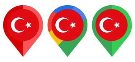 ícone de marcador de mapa plano com bandeira da Turquia isolada no fundo branco vetor