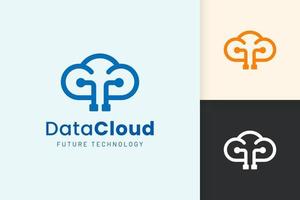 nuvem ou logotipo de dados em estilo moderno com cor azul vetor
