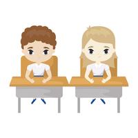 pequenos estudantes sentados em mesas de escola vetor