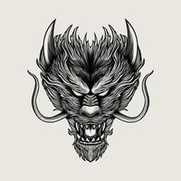 cabeça de dragão desenho de ilustração em preto e branco desenho de mão