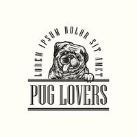 ilustração de logotipo desenho de mão cão pug vintage vetor
