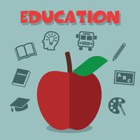maçã vermelha com ícones de educação vetor