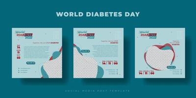 conjunto de modelo de postagem de mídia social. design de modelo de dia mundial do diabetes. modelo de postagem de mídia social com design verde.