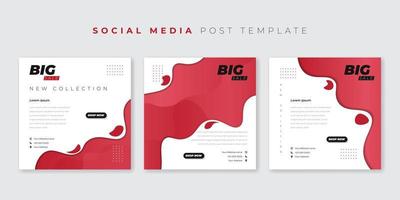 conjunto de modelo de postagem de mídia social com papel vermelho simples cortado no design de fundo branco. vetor