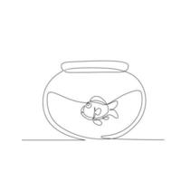 desenho de linha única contínua, peixe em tigela de vidro, conceito simples para hobby, impressão de camisetas e tema feliz nowrus. ilustração vetorial. vetor