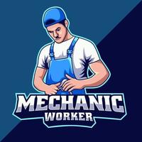 logotipo de mascote de trabalhador mecânico de carro de desenho animado vetor