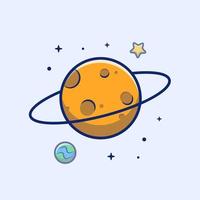 planeta Saturno com estrela na ilustração do ícone do vetor dos desenhos animados do espaço. natureza ciência ícone conceito isolado vetor premium. estilo de desenho animado plano