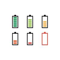 pacote de ícones de bateria cheia fraca vetor