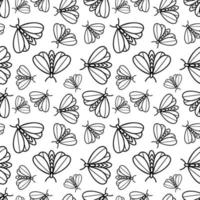 padrão monocromático sem costura com borboletas vetor