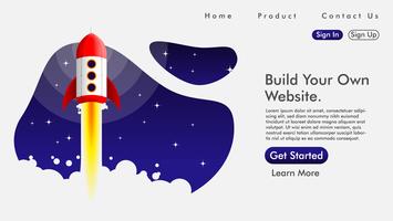 Web design e página de aterrissagem com um foguete Vetor grátis