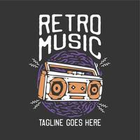música retrô de design de camiseta com rádio e ilustração vintage de fundo cinza vetor