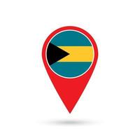 ponteiro de mapa com contry bahamas. bandeira das Bahamas. ilustração vetorial. vetor