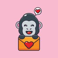 personagem de desenho animado de gorila bonito com mensagem de amor vetor
