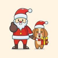 cachorro fofo com papai noel vetor