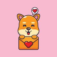 personagem de desenho animado de cachorro shiba inu fofo com mensagem de amor vetor