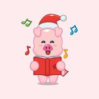 porco bonito canta uma canção de natal vetor